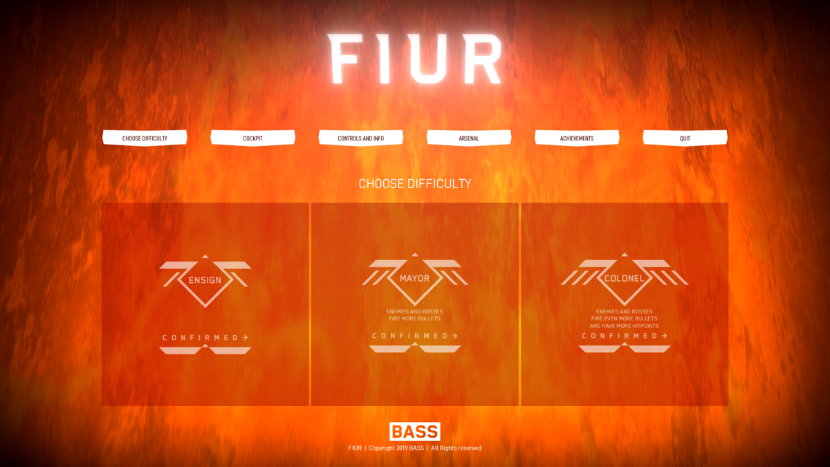 FIUR (Windows) screenshot: Menu: The choice of the level of difficulty.