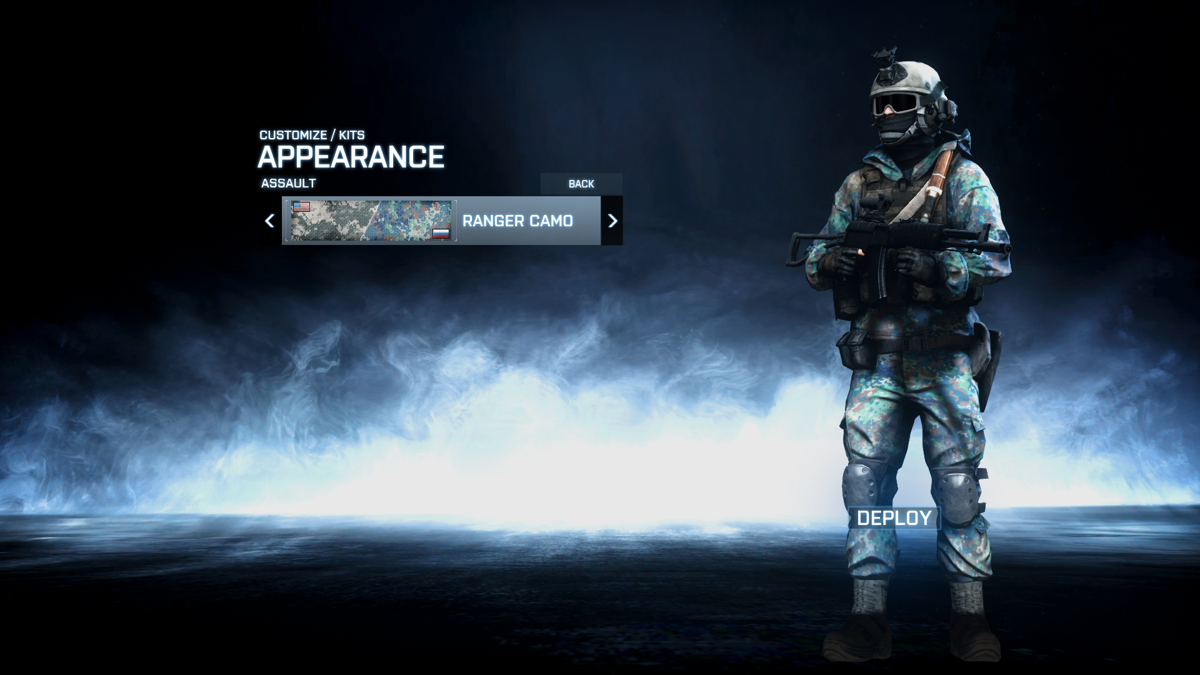 Battlefield 3 (Windows) screenshot: Applying blue camouflage