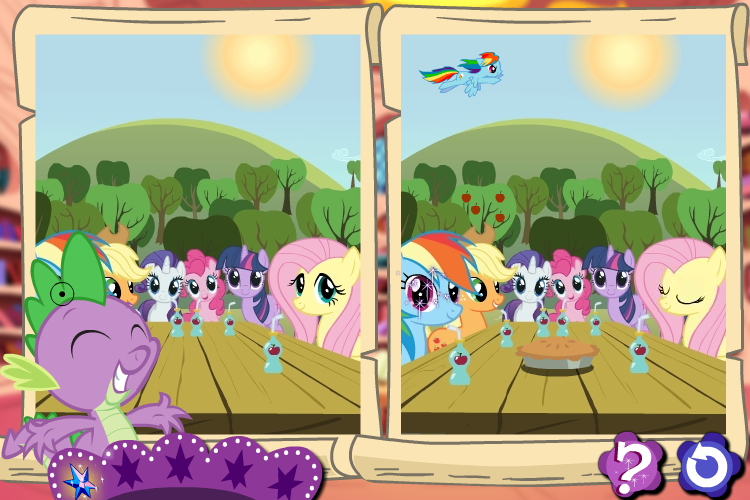 My Little Pony: Friendship is Magic - Discover the Differences (Browser) screenshot: Good picks are rewarded with beaming smiles.