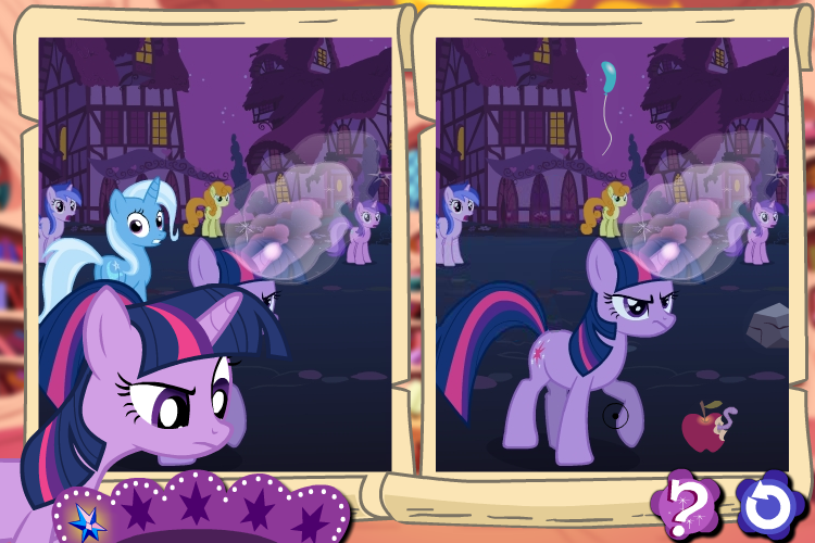 My Little Pony: Friendship is Magic - Discover the Differences (Browser) screenshot: Misclicks provoke frowns.