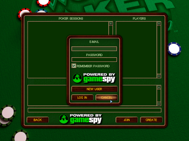 Chris Moneymaker's World Poker Championship (Windows) screenshot: On-Line gaming required a Game-Spy account