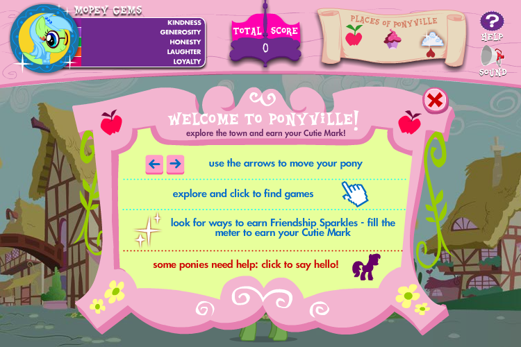 My Little Pony: Friendship is Magic - Adventures in Ponyville (Browser) screenshot: Help screen