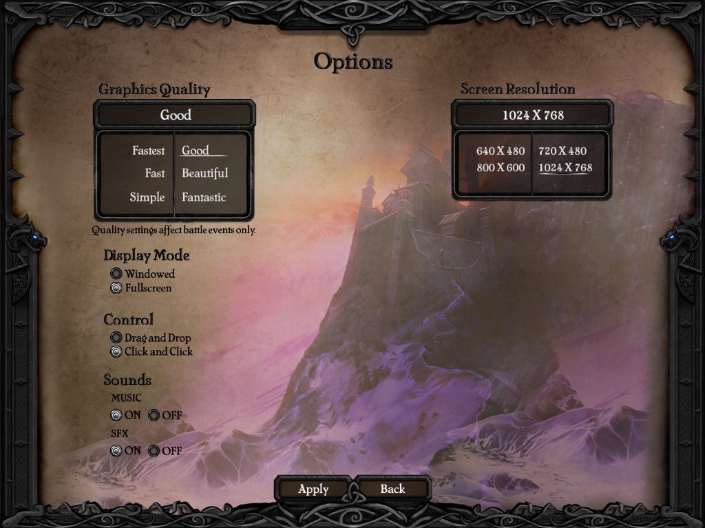 Runespell: Overture (Windows) screenshot: Setting options