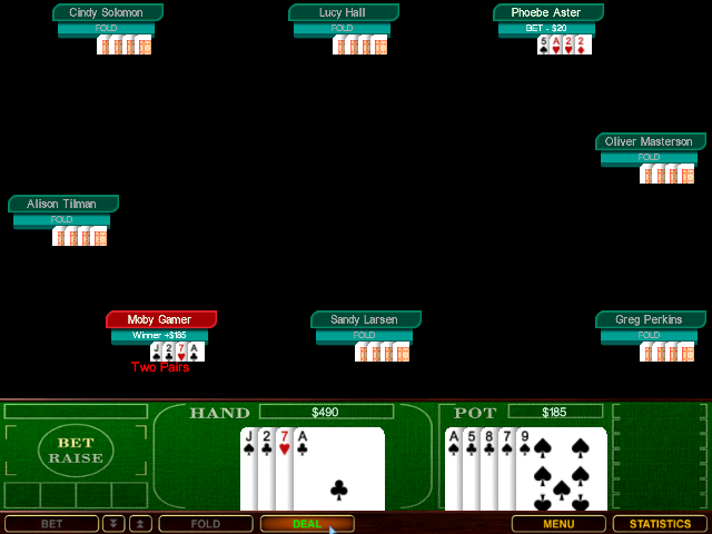 Chris Moneymaker's World Poker Championship (Windows) screenshot: Here Moby Gamer has won a hand