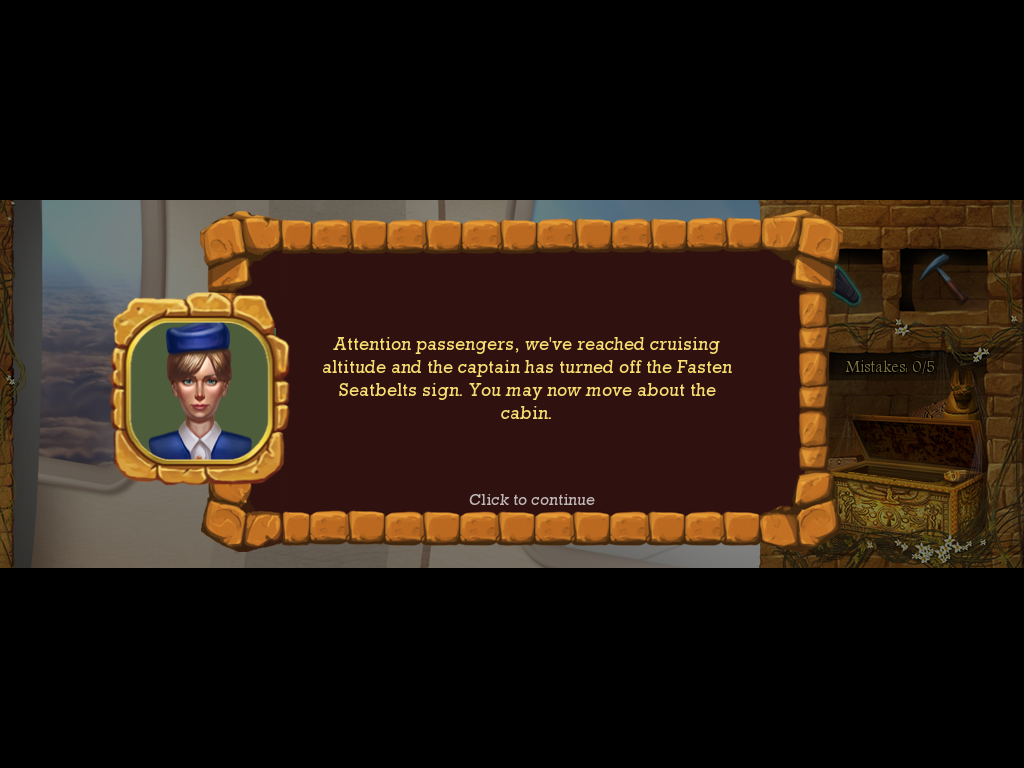 Arizona Rose and the Pharaohs' Riddles (Windows) screenshot: On the plane to Egypt. While in flight, you'll get instructions.