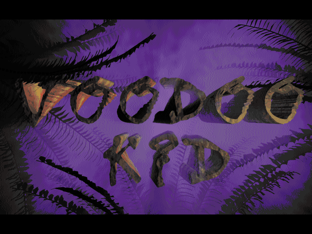 VooDoo Kid (Windows) screenshot: The game's title screen. The bands at the top & bottom are used in the game, the top for game control icons, the bottom for messages