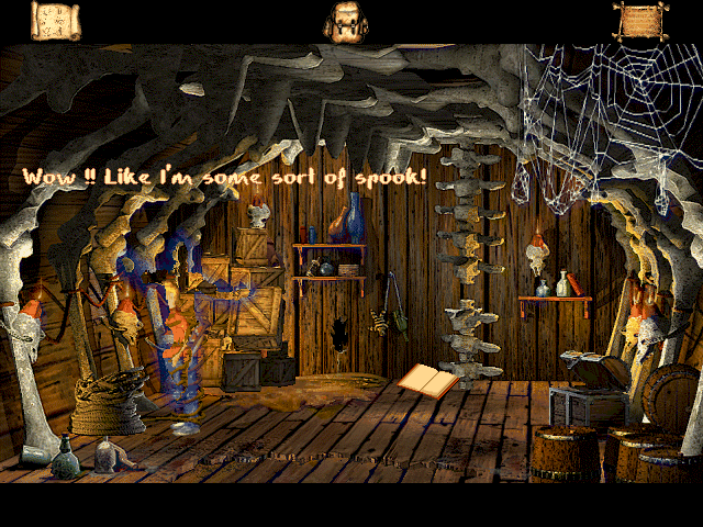 VooDoo Kid (Windows) screenshot: Trapped. Imprisoned by voodoo ropes the only thing to do is to become another ghost