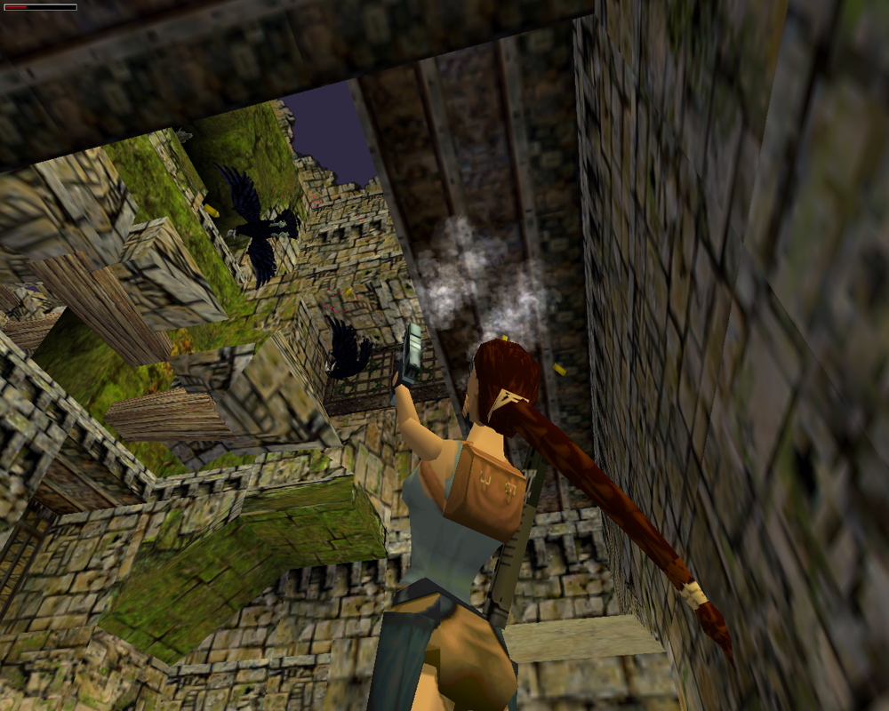 Tomb Raider: The Lost Artifact (Windows) screenshot: Lara reduces crow population in level 2, Willard's lair