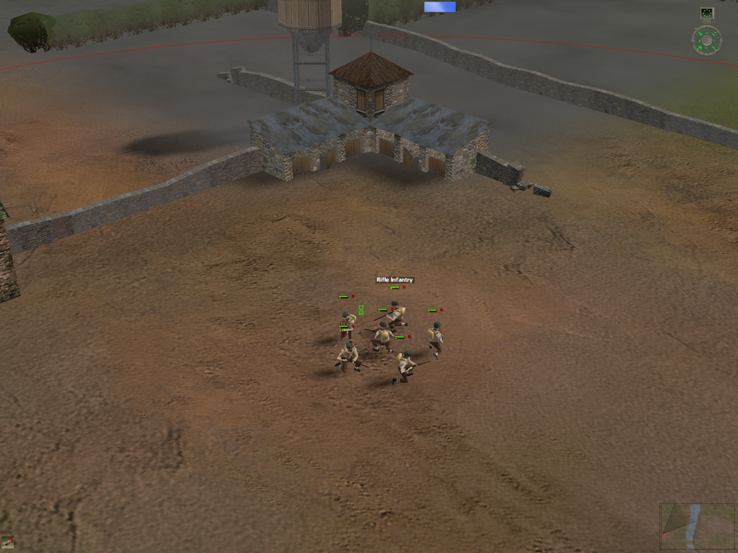 World War II: Frontline Command (Windows) screenshot: Troops are selected by dragging the mouse pointer over them. Both the troops and the battlefield are nicely detailed.