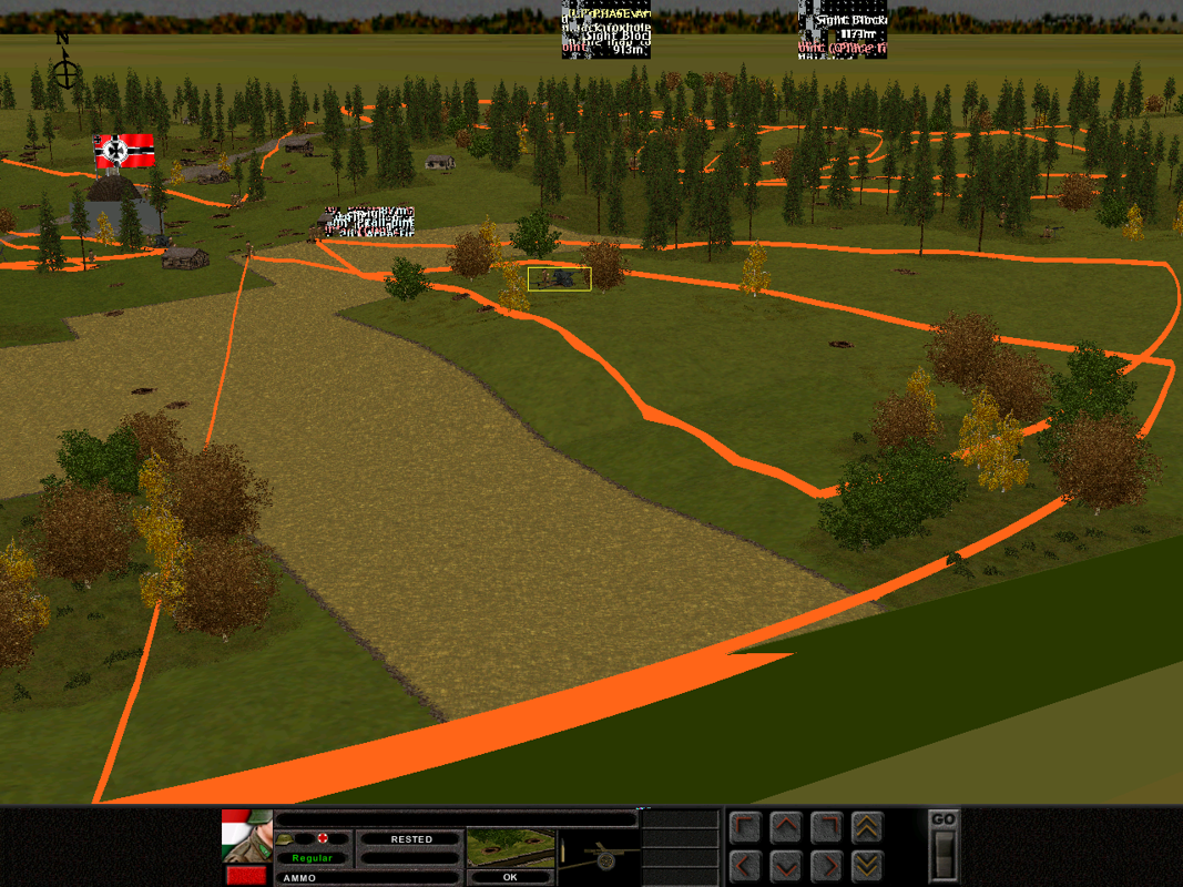 Combat Mission II: Barbarossa to Berlin (Windows) screenshot: Each unit has to be given a command separately. Here they've been given fields of fire