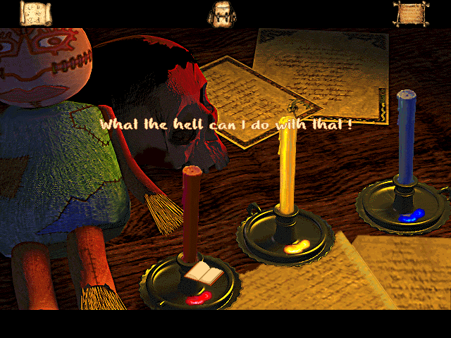 VooDoo Kid (Windows) screenshot: Odd language in a kid's game