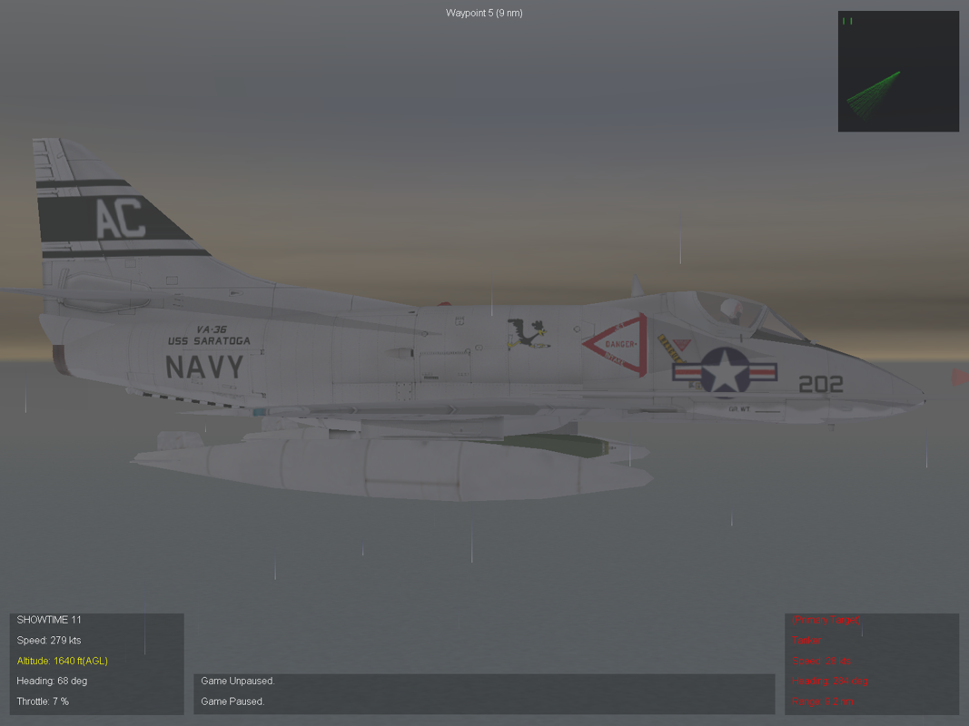 Strike Fighters: Project 1 (Windows) screenshot: Here's a Skyhawk from the USS Saratoga in bad weather