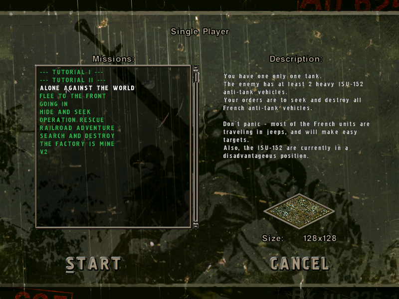 Sudden Strike II (Windows) screenshot: These are the single player missions. These are independent of the single payer campaigns