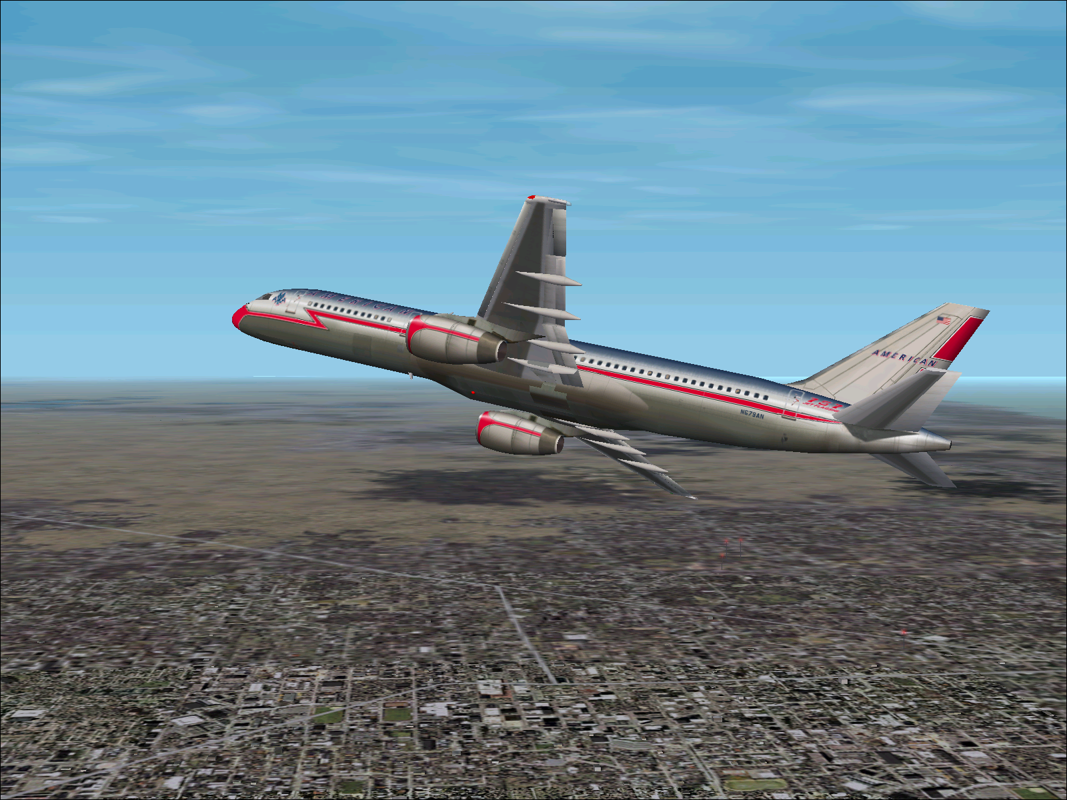 American Airlines (Windows) screenshot: The underside of the Boeing 757 in retro livery