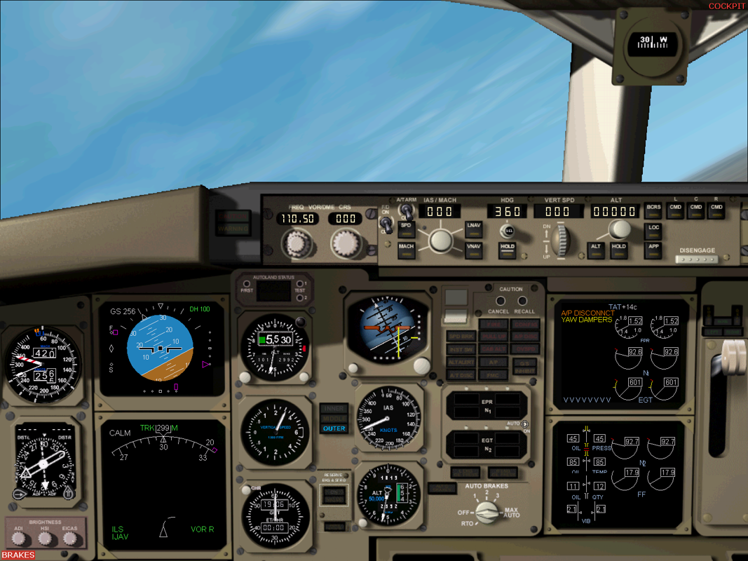 American Airlines (Windows) screenshot: The Boeing 757 (retro version) cockpit view