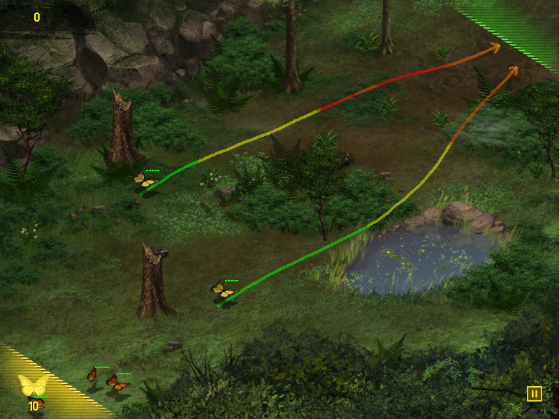 Great Migrations (Windows) screenshot: Drawing lines to direct the animals - colors show the movement speed