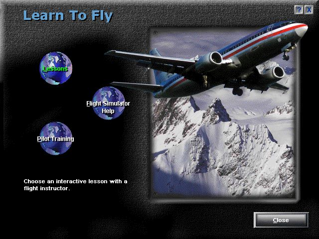 Microsoft Flight Simulator 98 (Windows) screenshot: Each option from the main menu brings up a similar sub menu.