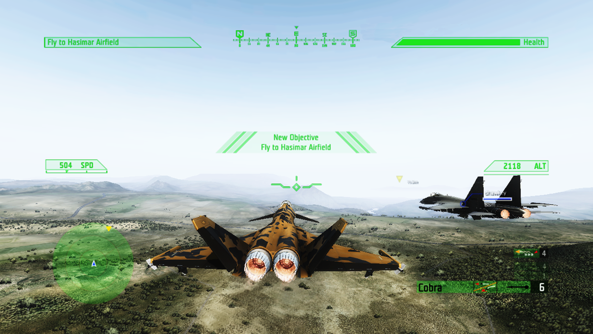 JASF: Jane's Advanced Strike Fighters (Xbox 360) screenshot: P-10 Tiger Claw and Mig-29 Fulcrum in co-op play