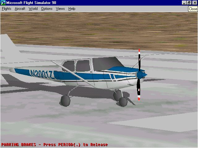 Microsoft Flight Simulator 98 (Windows) screenshot: The Cessna Skylane 182R RG on the runway in Jordan