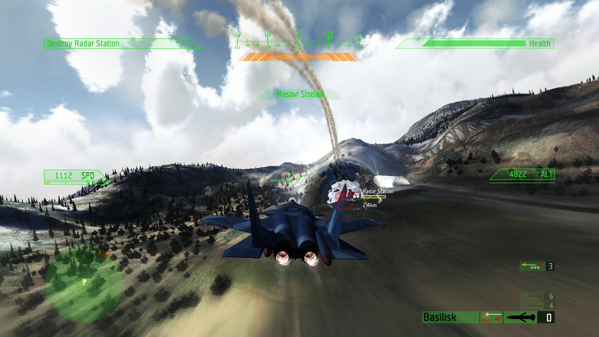 JASF: Jane's Advanced Strike Fighters (Xbox 360) screenshot: Su-47 Berkut's Basilisk missiles strike home