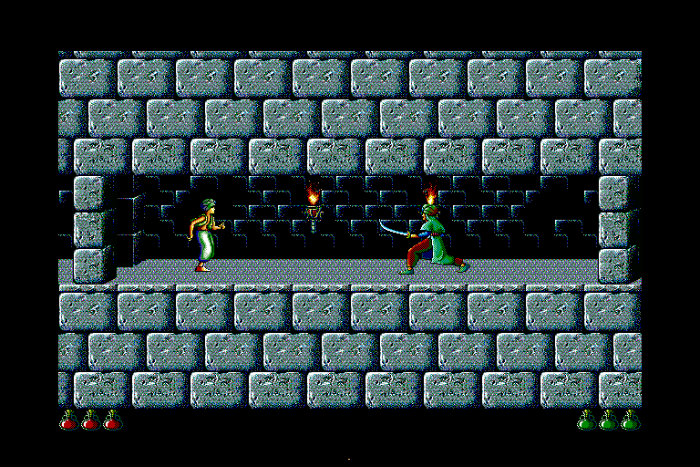 Prince of Persia (Sharp X68000) screenshot: Encounter with a guard