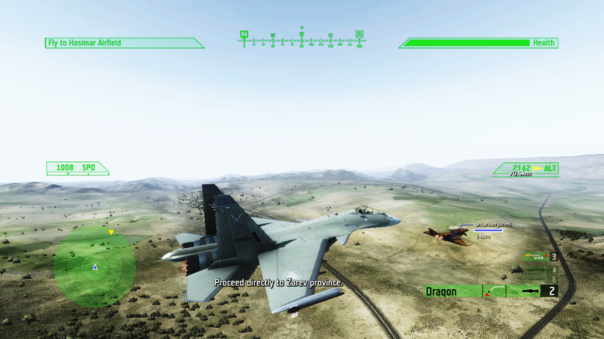 JASF: Jane's Advanced Strike Fighters (Xbox 360) screenshot: Mig-29 Fulcrum and P-10 Tiger Claw in co-op play
