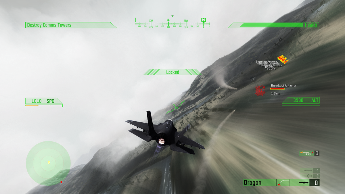 JASF: Jane's Advanced Strike Fighters (Xbox 360) screenshot: Hit and run in an F-35C Lightning II