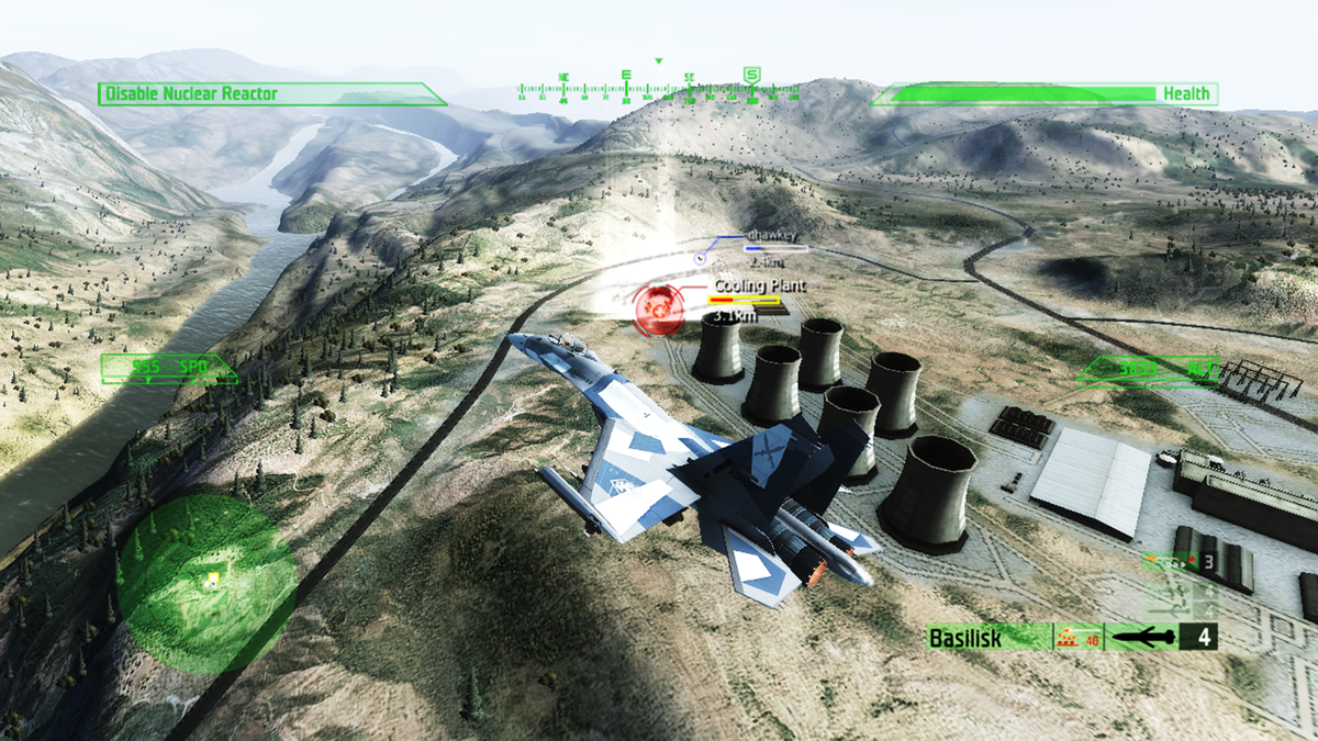 JASF: Jane's Advanced Strike Fighters (Xbox 360) screenshot: Su-35BM Super Flanker strikes cooling plant