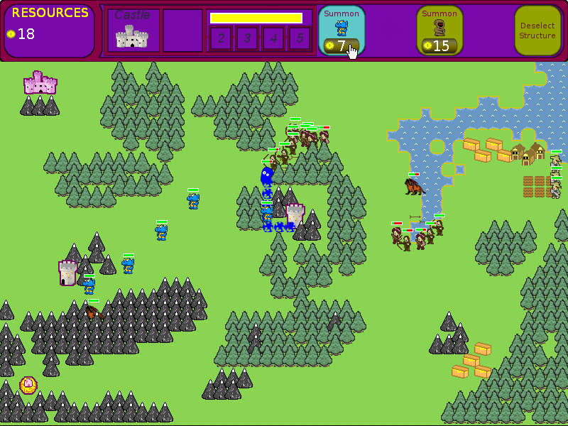 Stop That Hero! (Linux) screenshot: A mass of guards and archers are slowed by a slime while a dragon takes on another group.
