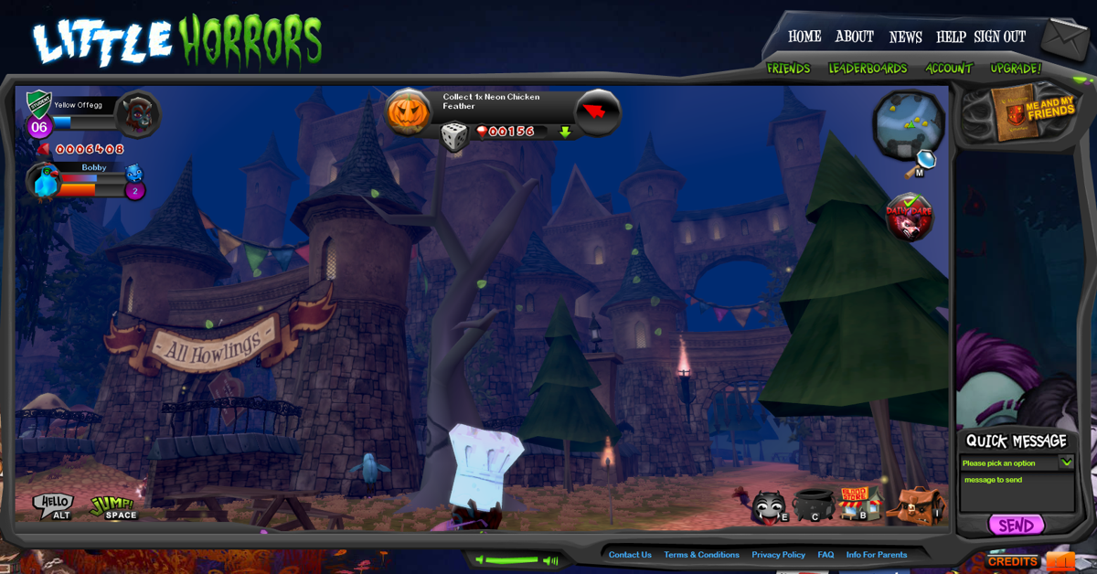 Little Horrors (Browser) screenshot: Outside the academy