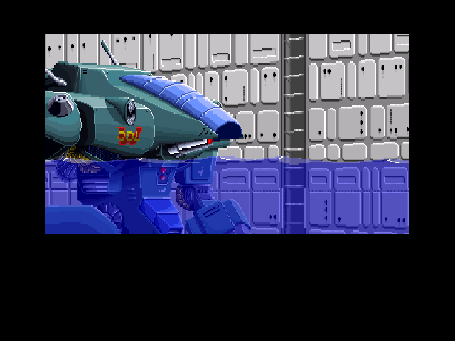 Aquales (Sharp X68000) screenshot: Nice scene: the mecha is submerged