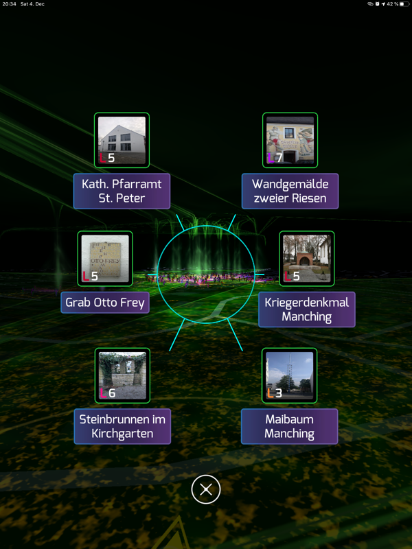 Ingress Prime (iPad) screenshot: Portal selection screen