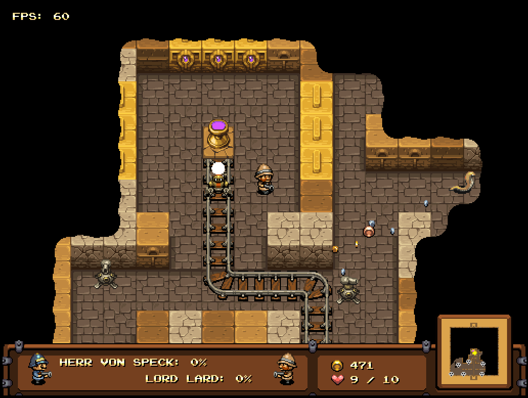 The Humble Bundle Mojam (Windows) screenshot: Catacomb Snatch: The carts bring back the currency.