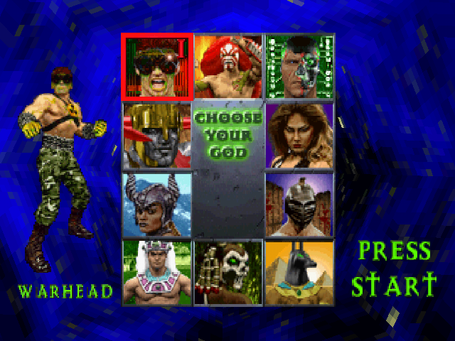 War Gods (PlayStation) screenshot: God select screen
