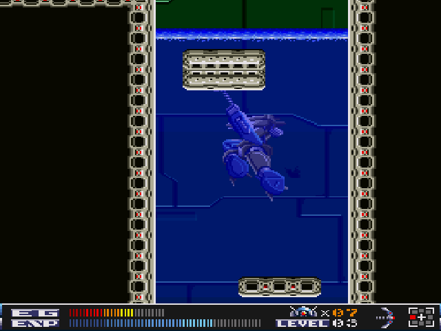 Aquales (Sharp X68000) screenshot: Hanging with a grapple. I guess oxygen is not an issue