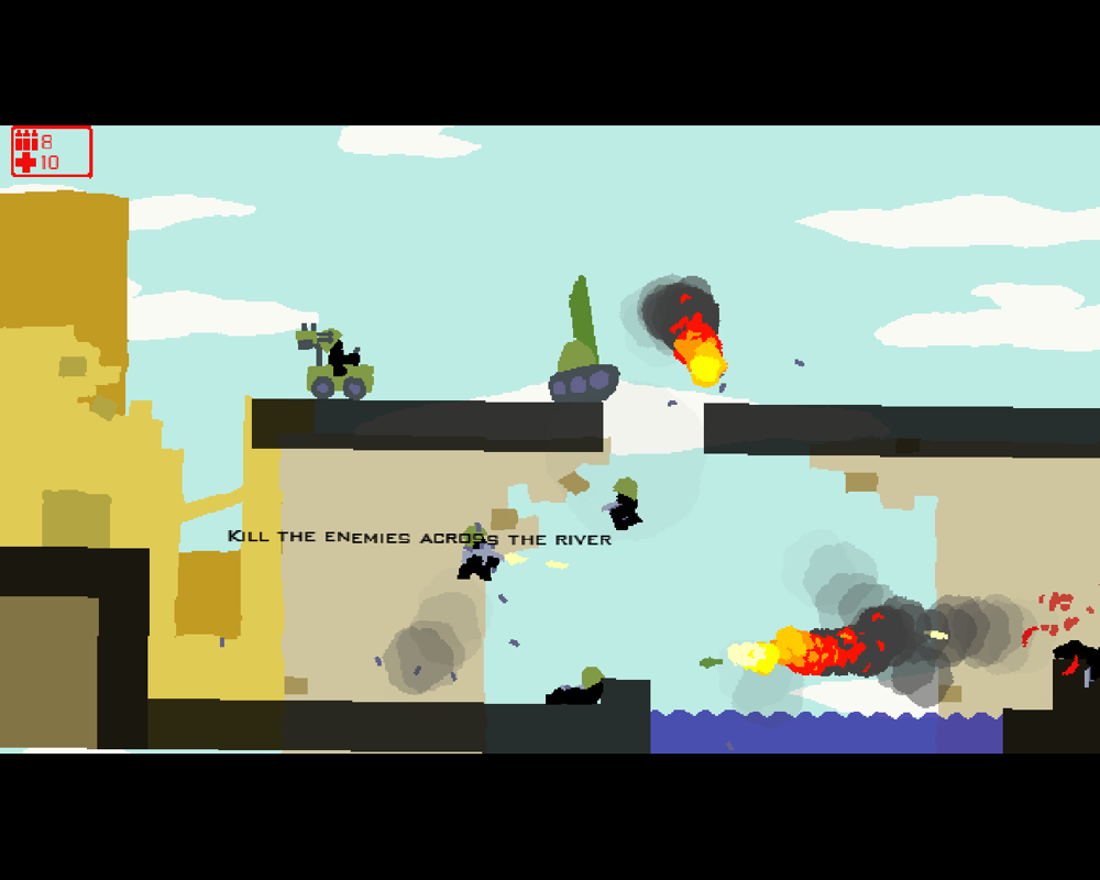 Modern Warfare 2D (Windows) screenshot: Intense RPG firefight from the very beginning