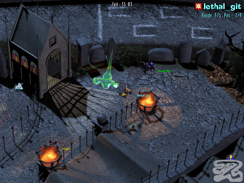 3-D Ultra Radio Control Racers (Windows) screenshot: Complete with ghosts attacking your cars