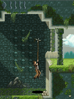Indiana Jones and the Kingdom of the Crystal Skull (J2ME) screenshot: Using the Whip to go higher.