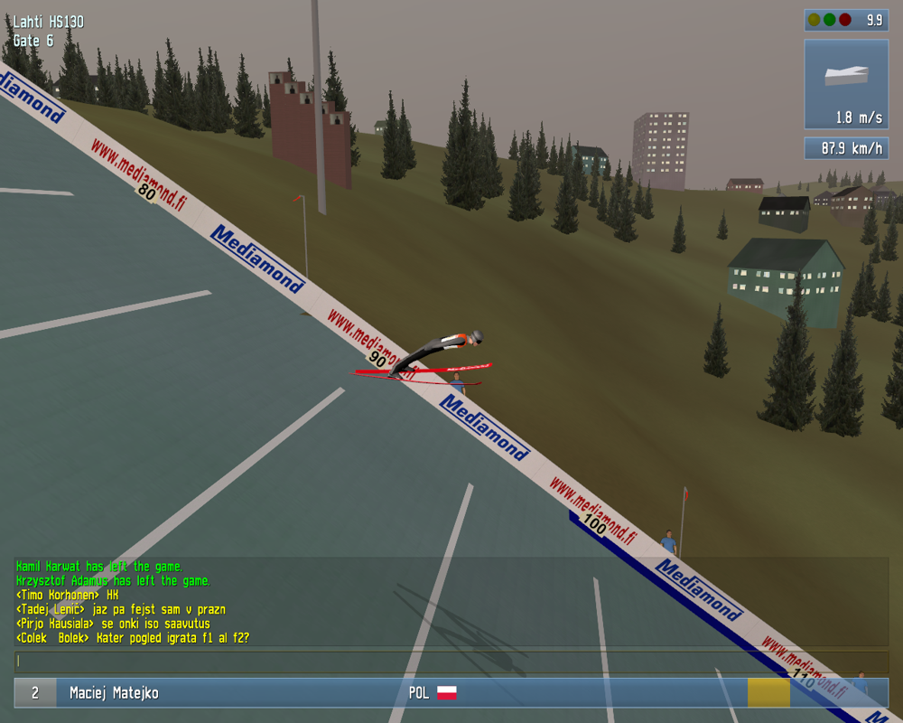 Deluxe Ski Jump 4 (Windows) screenshot: Jumping in online (Lahti HS-130)
