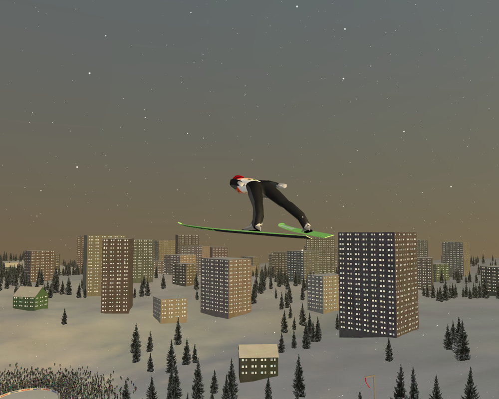 Deluxe Ski Jump 4 (Windows) screenshot: Sapporo landscape in the background