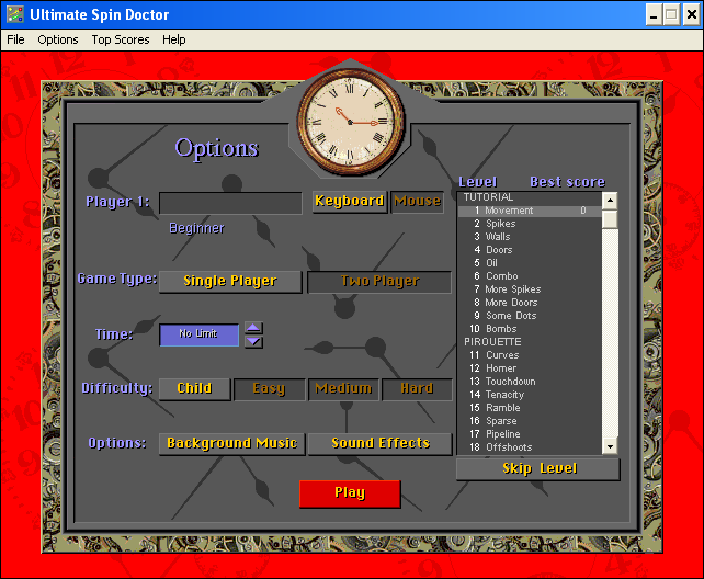 ClockWerx (Windows) screenshot: [Ultimate Spin Doctor] Game options
