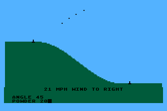 Mountain Shoot (Atari 8-bit) screenshot: Shot Goes Wide
