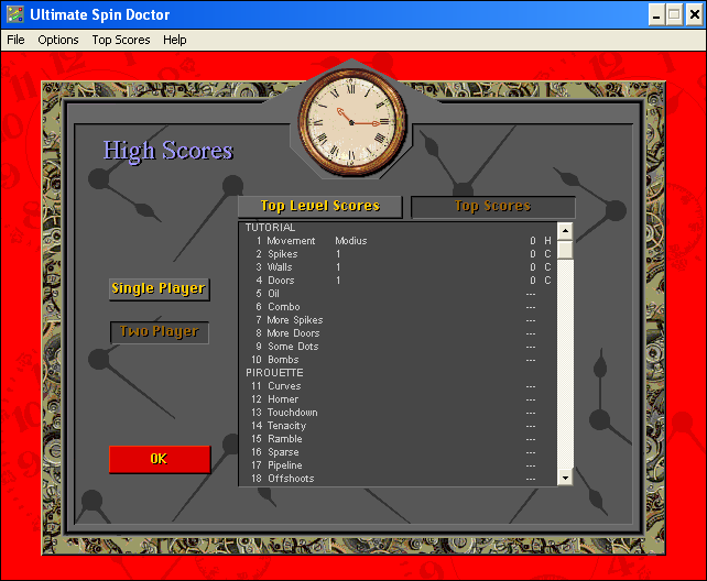 ClockWerx (Windows) screenshot: [Ultimate Spin Doctor] High scores