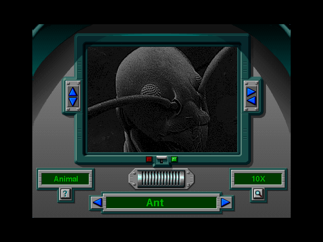 The Adventures of Hyperman (Windows 3.x) screenshot: Looking at an ant through a microscope.