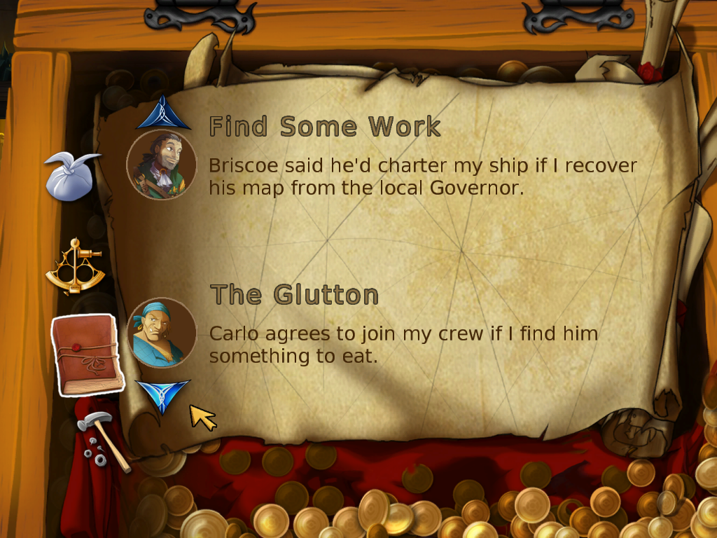 Captain Morgane and the Golden Turtle (Windows) screenshot: A diary keeps track of your quests automatically