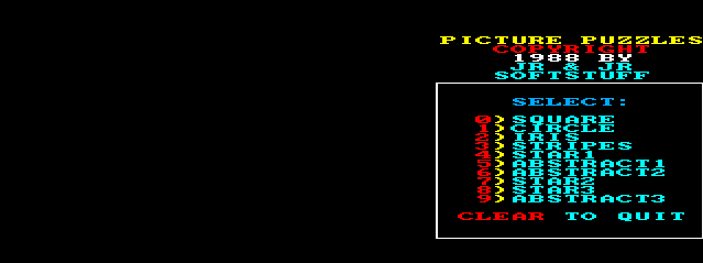 Picture Puzzles (TRS-80 CoCo) screenshot: Main Menu