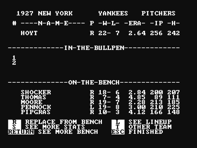 MicroLeague Baseball (PC Booter) screenshot: The lineup configuration screen (CGA with composite monitor)