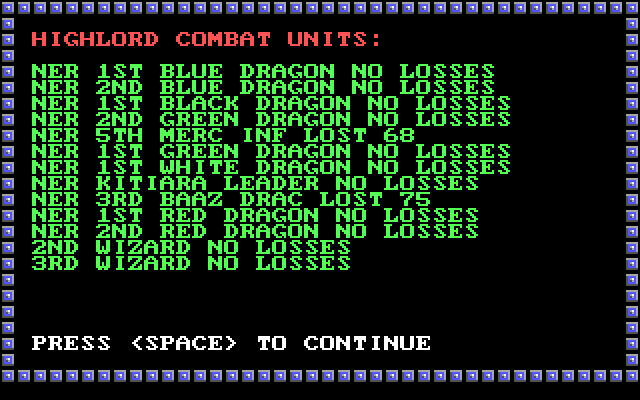 War of the Lance (DOS) screenshot: ...but evil forces have to pay a high price for each metre of elven soil
