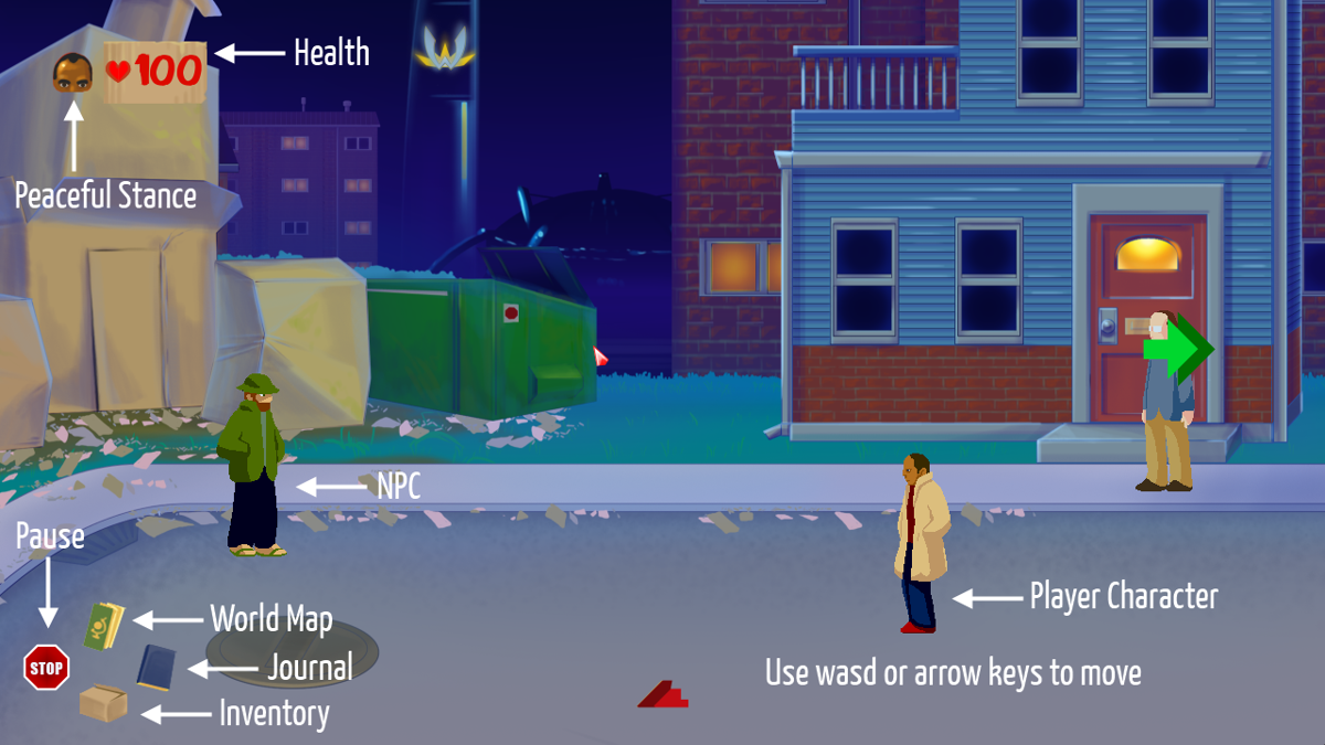 Will Fight for Food (Windows) screenshot: Introduction to the different gameplay elements and the interface