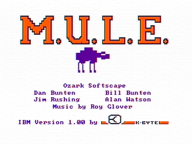 M.U.L.E. (PC Booter) screenshot: Title screen (CGA with composite monitor)